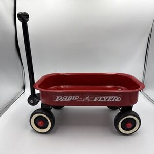 Vintage Radio Flyer Miniature Metal Wagon Toy Red White Decor